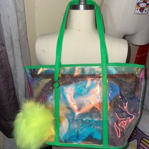 Holographic Neon Green Shoulder Bag with small pouch. 2 in 1